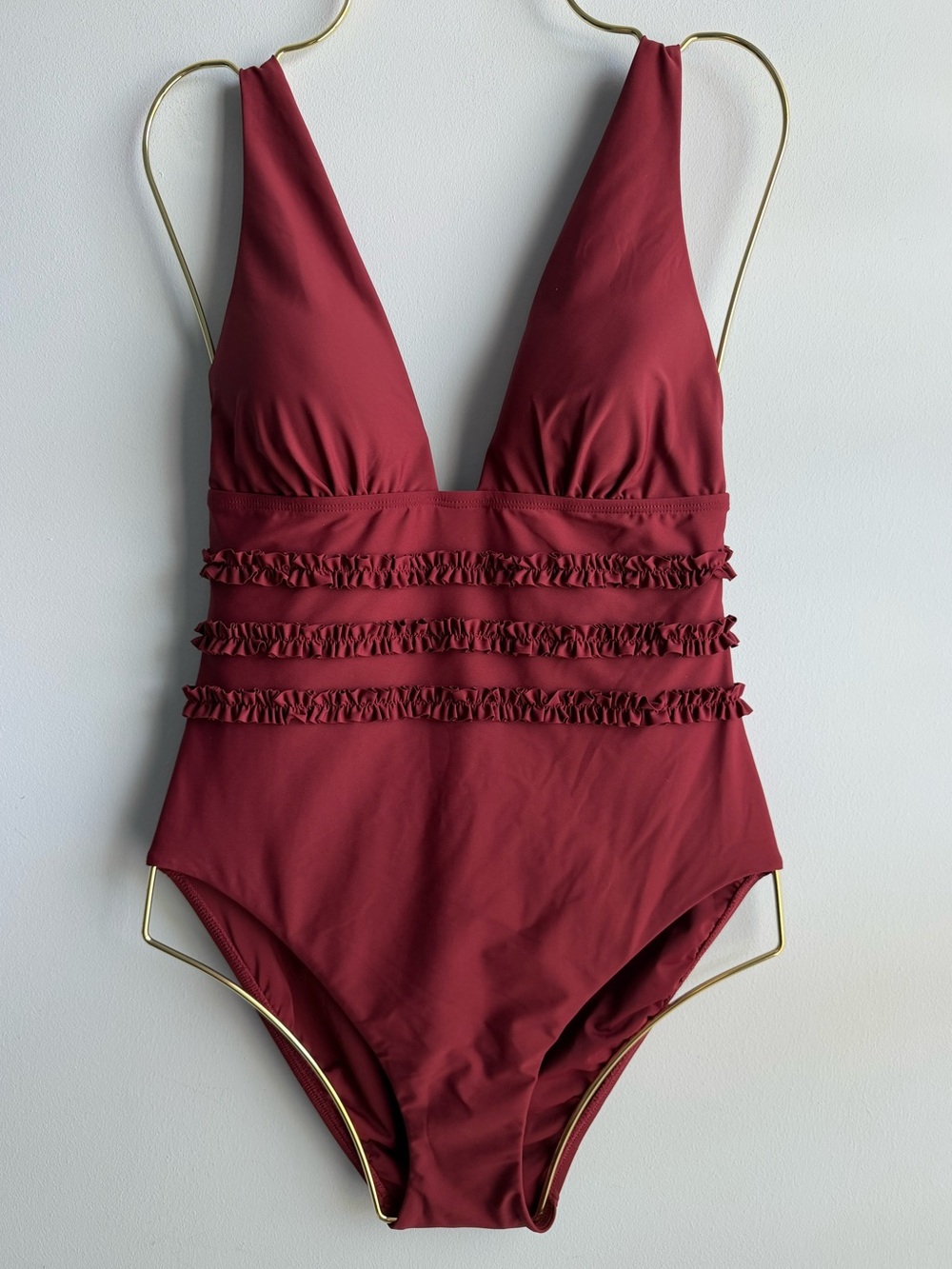 Deep V One-Piece Swimsuit in Wine